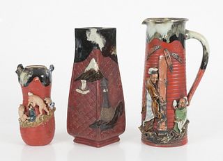 Three Pieces of Japanese Sumida Gawa Pottery 