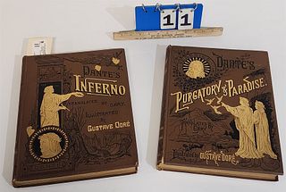 2 Vols Dante's Inferno + Pergatory + Paradise Illus By Dore Cassell, Petter Galpin + Co