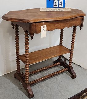 19th C spool Turned 1 Drawer Stand