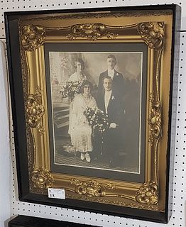 C1900 Shadowbox Framed Hand Tinted Wedding Photo- Great Gilt Frame 28" X 24"