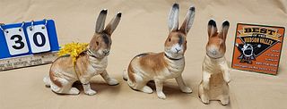 Tray 3 Vintage Paper Mache Rabbit Candy Containers 2-7", 1- 6 1/2"- All Have Repairs