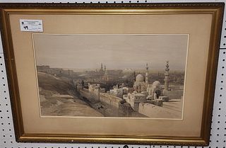 Framed 1846 David Roberts Duotone Lithograph Cairo Looking West 12" X 19 3/4"