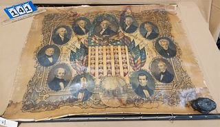 Canvas Scroll W/ Color Litho "The President's Of The US Pub S. Agustus Mitchell Phil 1846 30" X 41"