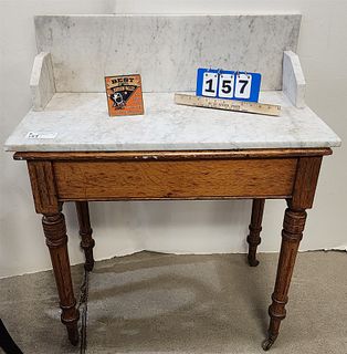Oak 2 Drawer Leather Top Stand W/ Marble Top 38 3/4"H X 31"W X 16 1/2"D Without Marble 29"H X 30"W X 17 1/2"D