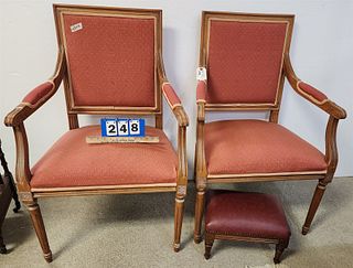 Pr Uphols Armchairs W/ Footstool