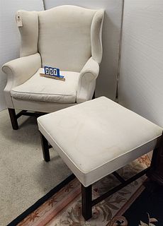 Uphols Wing Chair 43"H X 3'W X 22"D W/ Ottoman 18"H X 26" Sq