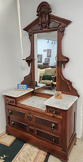 Vict Walnut Marble Top Dresser 4 Drawer 7'H X 45"W X 19"D