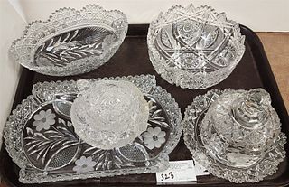 Tray Cut Glass bowls, Tray, Covered Butter Etc