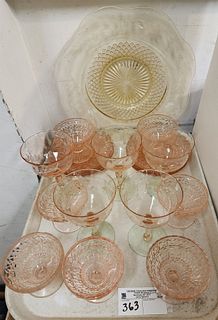 Tray Depression Glass- 5 Pink Saucers + 7 Sherbets 