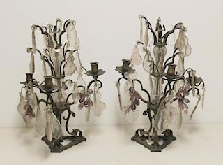 Pair of Bronze Candelabra with Grape Clusters