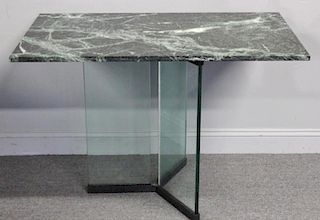 Custom Green Marble and Glass Base Center Table.