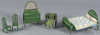 Six pieces of Arcade cast iron dollhouse bedroom furniture, tallest - 6 1/2''.