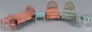 Eight pieces of Arcade cast iron dollhouse bedroom furniture, tallest - 6 1/2''.