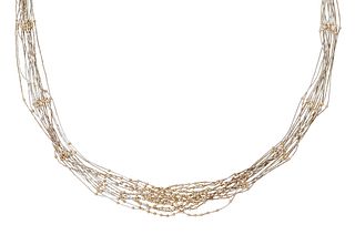 SOUTHWEST PULLED LIQUID SILVER FIFTEEN-STRAND NECKLACE