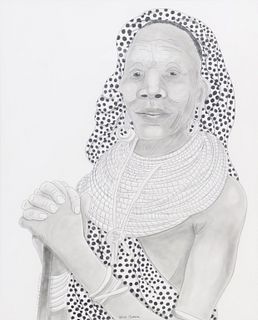 TREVOR ROMAIN (TX) CHARCOAL DRAWING ON PAPER AFRICAN FEMALE PORTRAIT