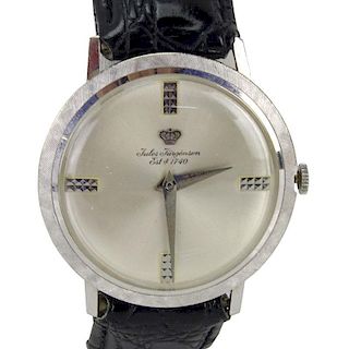 Men's Vintage Jules Jurgensen 14 Karat White Gold Manual Movement Watch with Leather Strap
