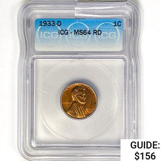 1933-D Wheat Cent ICG MS64 RD