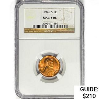 1945-S Wheat Cent NGC MS67 RD