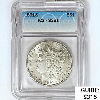 1891-S Morgan Silver Dollar ICG MS61 
