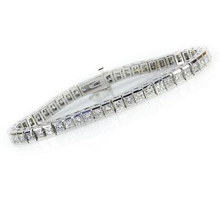 10.50 Carat Channel Set Princess Cut Diamond and 14 Karat White Gold In-line Bracelet.