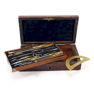 19th Century English Rosewood Boxed Drafting Set with Fitted Velvet Interior