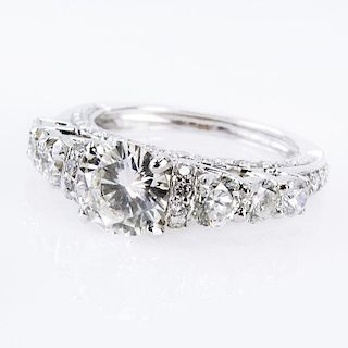 3.27 Carat Round Brilliant Cut Diamond and 18 Karat White Gold Engagement Ring