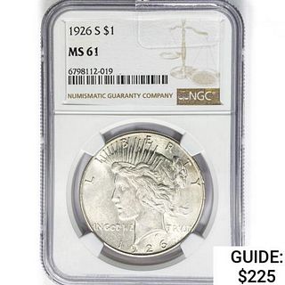 1926-S Silver Peace Dollar NGC MS61 