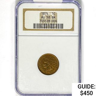 1874 Indian Head Cent NGC AU58 