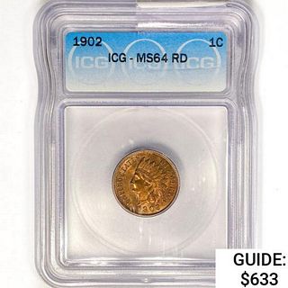 1902 Indian Head Cent ICG MS64 RD