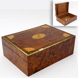 English Inlaid Yew Wood Cigar Box