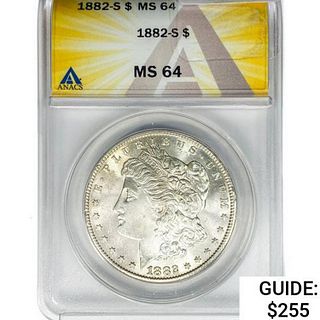 1882-S Morgan Silver Dollar ANACS MS64 