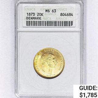 1873 20K 0.31 oz Denmark Gold ANACS MS63