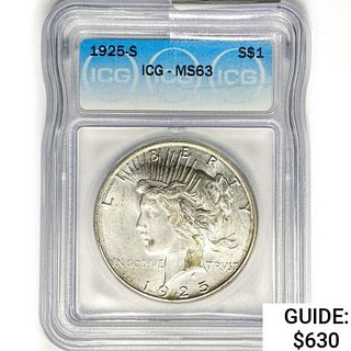 1925-S Silver Peace Dollar ICG MS63 