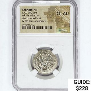 780-793 AD Tabaristan Silver Hemidrachm NGC Ch AU 