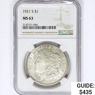 1921-S Morgan Silver Dollar NGC MS63 