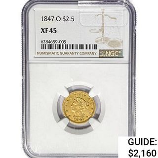 1847-O $2.50 Gold Quarter Eagle NGC XF45 