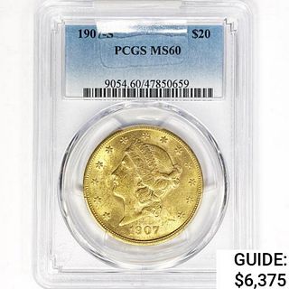 1907-S $20 Gold Double Eagle PCGS MS60 