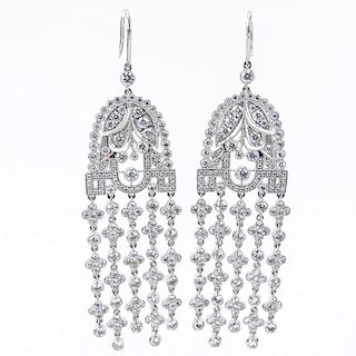6.56 Carat Diamond and Platinum Chandelier Earrings. Diamonds F-G color, VS1-VS2 clarity.