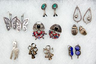 STERLING SILVER EARRINGS & BROOCHES