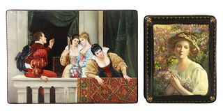 (2) FINE RUSSIAN FEDOSKINO & ST. PETERSBURG LACQUER PAPIER-MACHE BOXES
