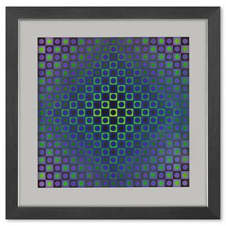 Victor Vasarely (1908-1997), "Boglar de la sÃ©rie Folklore Planetaire" Framed 1971 Heliogravure Print with Letter of Authenticity