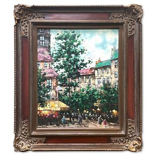 L. Shelley, "A Sunny Day" Framed Original Oil Painting on Canvas, Hand Signed with Letter of Authenticity.