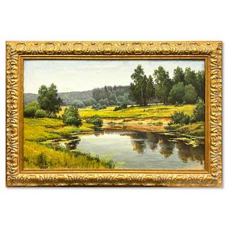 Igor Prishepa, "Peaceful Stream" Framed Original Oil Painting on Canvas, Hand Signed Inverso with Letter of Authenticity.