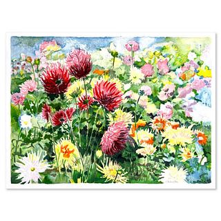 Perla Fox, "Dahlias" Hand Signed Limited Edition Serigraph with Letter of Authenticity.