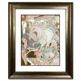 Guillaume Azoulay, Framed Hand Colored Original Drawing with Gold Leaf, Hand Signed with Letter of Authenticity.