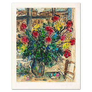 Marc Chagall (1887-1985), "Le Bouquet Devant La Fenetre" Limited Edition Lithograph with Certificate of Authenticity.