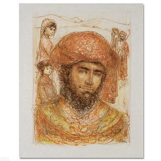 Joshua at the Jordan Limited Edition Lithograph by Edna Hibel (1917-2014), Numbered and Hand Signed with Certificate of Authenticity.