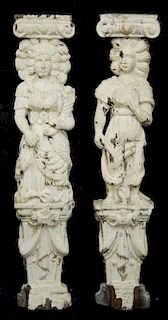 Pair of Antique Carved Wood Caryatid Columns