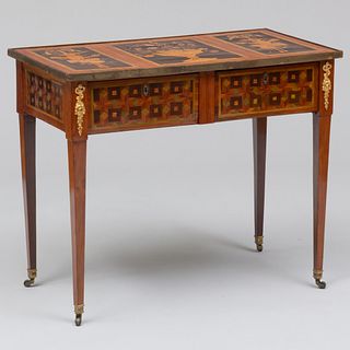Louis XVI Brass and Ormolu-Mounted Mahogany and Fruitwood Marquetry Side Table