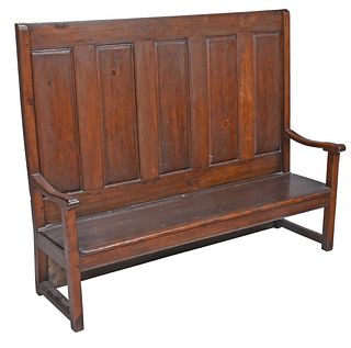 A Rare American Yellow Pine and Walnut Paneled Settle Bench